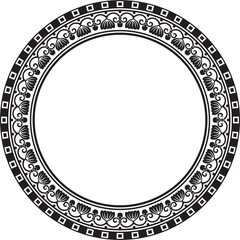 Vector black monochrome round ornament ring of ancient Greece. Classic pattern frame border Roman Empire..