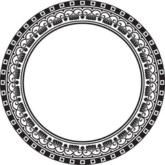 Vector black monochrome round ornament ring of ancient Greece. Classic pattern frame border Roman Empire..