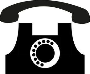Ancien téléphone en noir sur fond blanc	