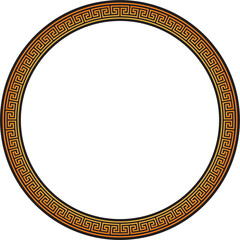 Vector round orange and black classic frame. Greek meander. Patterns of Greece and ancient Rome. Circle european border