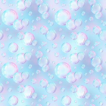 Watercolor bubbles seamless pattern. Soap bubbles floating in the air. illustration