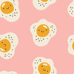 Smiling sunny-side up eggs seamless vector images pattern