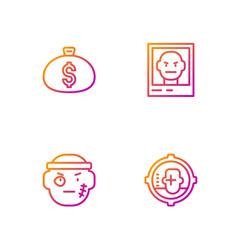 Set line Headshot, Bandit, Money bag and Wanted poster. Gradient color icons. Vector