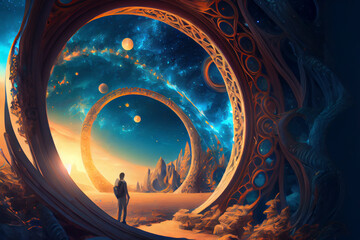 Interdimensional travel and parallel universes, ai illustration