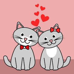 simple vector illustration with cat and heart