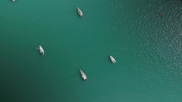aerial perspective of boats,many yachts,blue water