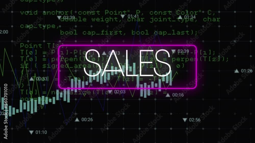 Poster animation of numbers changing and data processing on black background