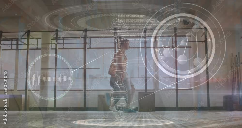Poster animation of scope scanning and data processing over pedestrians walking in fast motion