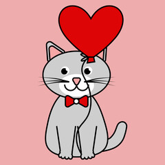 simple vector illustration with cat and heart