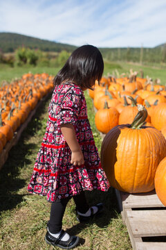 Girl at pumpkin patch