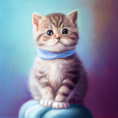 Cute cat kitten sitting as digital illustration (Generative AI)