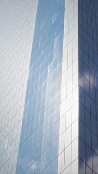 New York City skyscraper detail, glass façade, sky reflection, vertical wallpaper, time lapse