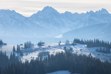 Winter landscape of snowy Tatra Mountains. Poland