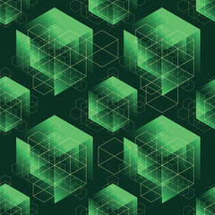 Modern digital blockchain pattern on dark green background