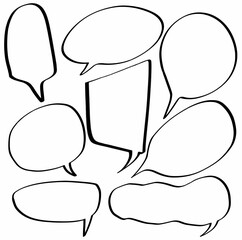 set hand drawn doodle speech bubbles.  cartoon, cloud, vector, icon, balloon, speak, chat, sign, design, comic, bubbles, illustration, message, communication, text, dialog, thought. vector design