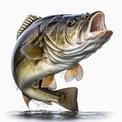 Portrait. of a largemouth bass fish isolated on a white background - obrazy, fototapety, plakaty