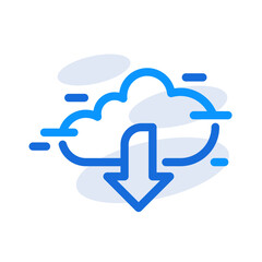 Cloud technology icon with blue outline style. Concept, digital, data, abstract, network, internet, tech. Vector Illustration