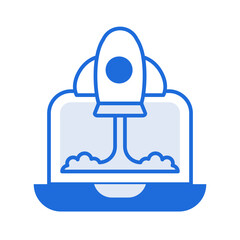 Startup technology icon collection with blue outline style. Concept, digital, data, abstract, network, internet, tech. Vector Illustration