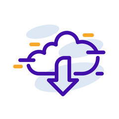 Cloud technology icon with orange purple outline style. Concept, digital, data, abstract, network, internet, tech. Vector Illustration