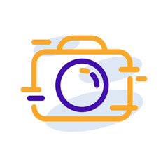 Camera technology icon with orange purple outline style. Concept, digital, data, abstract, network, internet, tech. Vector Illustration