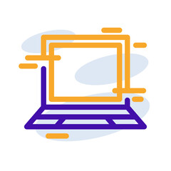 Laptop technology icon with orange purple outline style. Concept, digital, data, abstract, network, internet, tech. Vector Illustration