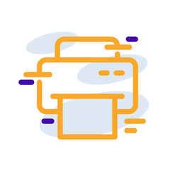 Printer technology icon with orange purple outline style. Concept, digital, data, abstract, network, internet, tech. Vector Illustration