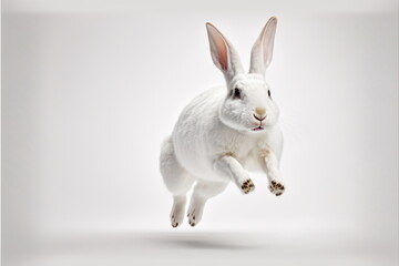 white rabbit jump on white background, full body with free space, Made by AI,Artificial intelligence