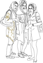 sketch vector illustration of a woman wearing a fashionable hijab in modern times