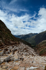 Salt field in Peru with mountains