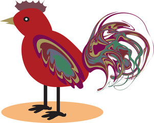 A bright decorative rooster. Vector file for designs.