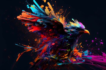 Colorful bird with splash of paint background.Ai generated