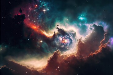 Obraz na płótnie Canvas Background of limitless nebula and galaxy in faraway space. Generative Ai.