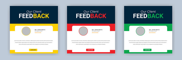 Customer feedback testimonial social media post template client feedback review or testimonials template with color variations