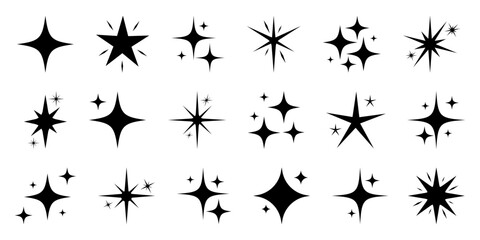 Decorative stars shine sparkle icons. Stars logo collection
