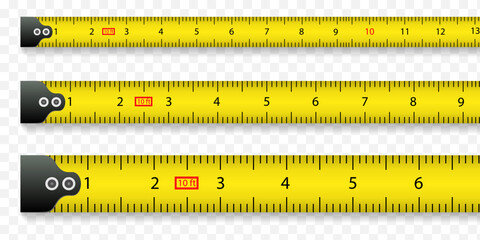 Roulette with shadow on a transparent background. Measurement ruler