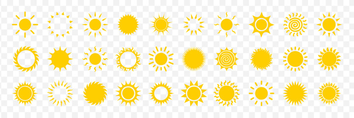 Sun icons collection. Set of sunlight logo on a transparent background