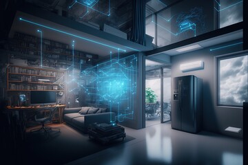 Obraz na płótnie Canvas Digital illustration about technology and house.