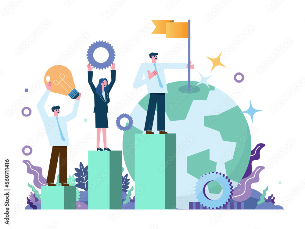 Wall mural business team building company to global business. business leadership. flat illustration vector des