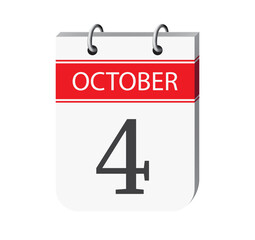Fototapeta premium 4 october calendar page vector. 3d one day calendar date appointment, deadline, event reminder illustration. Abstract three dimensional daily date appointment, agenda, event calendar. 