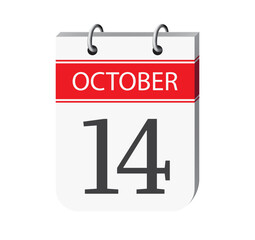 14 october calendar page vector. 3d one day calendar date appointment, deadline, event reminder illustration. Abstract three dimensional daily date appointment, agenda, event calendar. 