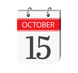 Fototapeta premium 15 october calendar page vector. 3d one day calendar date appointment, deadline, event reminder illustration. Abstract three dimensional daily date appointment, agenda, event calendar. 