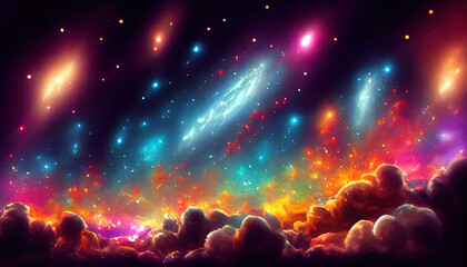 3D art, Colorful nebular galaxy stars and clouds as universe wallpaper