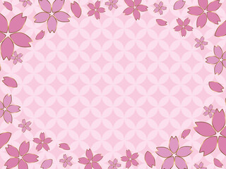 金縁の桜が舞う七宝柄背景　横位置　ピンク