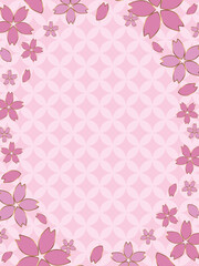 金縁の桜が舞う七宝柄背景　縦位置　ピンク