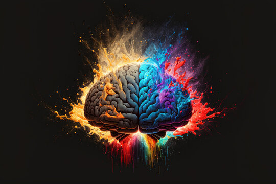 Creativity concept with a brain exploding in colors. Mind blown concept. Generative AI