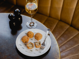 Mushroom and cheese arancini 