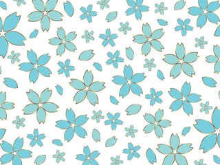 金縁の桜が舞う背景　横位置　ブルー