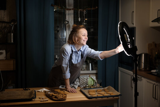 Woman Streaming Preparation Of Christmas Cookies