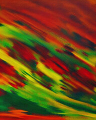 An Abstract painting of red, green, and yellow