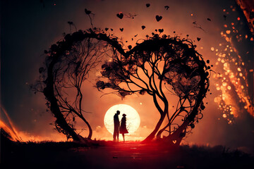 Romantic valentine couple during sunset